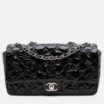 Pre-owned Chanel Black Medium Patent Lucky Symbols Flap