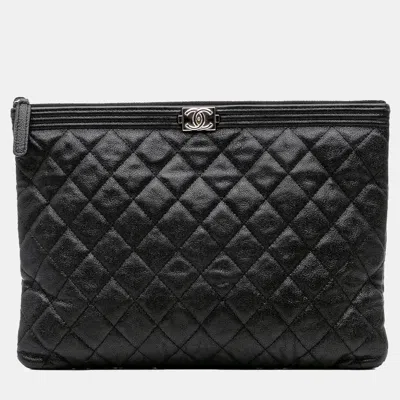Pre-owned Chanel Black Medium Quilted Caviar Boy O Case Clutch