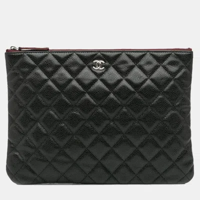 Pre-owned Chanel Black Medium Quilted Caviar O Case Clutch