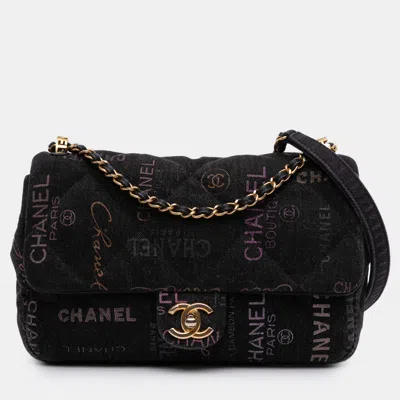 Pre-owned Chanel Black Medium Quilted Denim Mood Flap