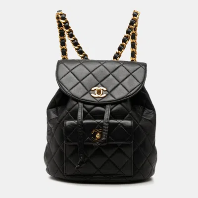 Pre-owned Chanel Black Medium Quilted Lambskin Duma Backpack