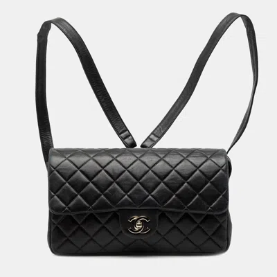 Pre-owned Chanel Black Medium Quilted Lambskin Flap Backpack