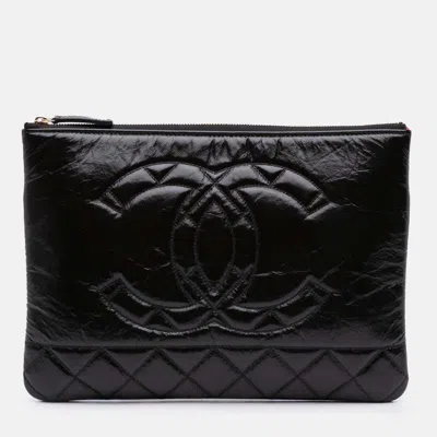 Pre-owned Chanel Black Medium Shiny Aged Calfskin O Case Clutch