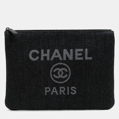 Pre-owned Chanel Black Medium Straw Deauville O Case Clutch