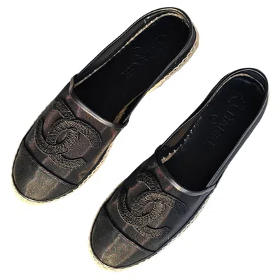 Pre-owned Chanel Black Mesh Grosgrain Espadrilles Cc Logo Flats Shoes Eu 40 Us 10 Box