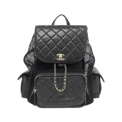 Pre-owned Chanel Black Mesh Leather Backpack ()