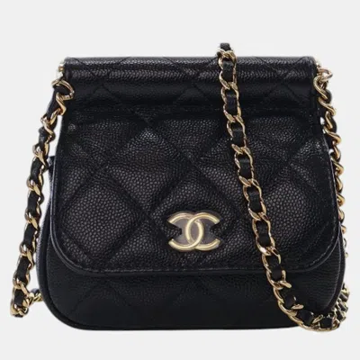 Pre-owned Chanel Black Mini Caviar Bar Clutch On Chain