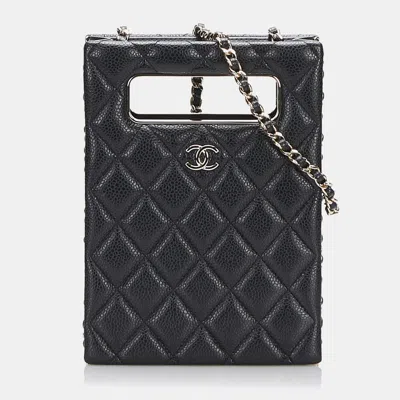 Pre-owned Chanel Black Mini Caviar Chain Around Cut Out Evening Bag