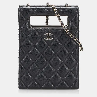 Pre-owned Chanel Black Mini Caviar Chain Around Cut Out Evening Bag