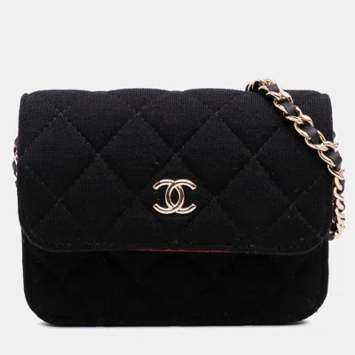 Pre-owned Chanel Black Mini Cc Quilted Jersey Vip Flap