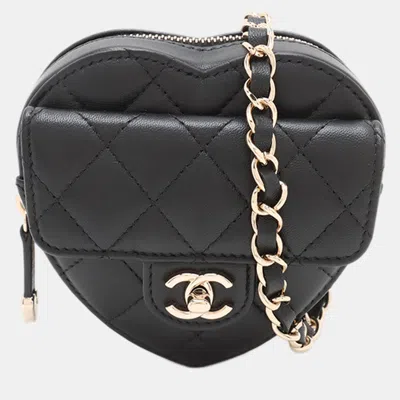 Pre-owned Chanel Black Mini Lambskin Cc In Love Heart Belt Bag