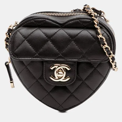 Pre-owned Chanel Black Mini Lambskin Cc In Love Heart Crossbody