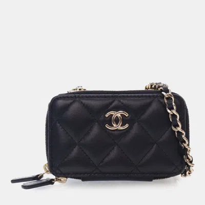 Pre-owned Chanel Black Mini Lambskin Trendy Cc Cardholder With Chain