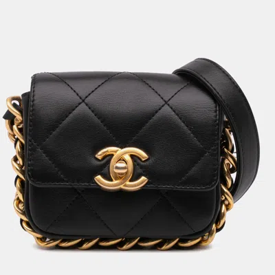 Pre-owned Chanel Black Mini Quilted Calfskin Framing Chain Flap Bag