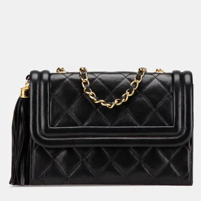 Pre-owned Chanel Black Mini Quilted Lambskin Tassel Flap Crossbody