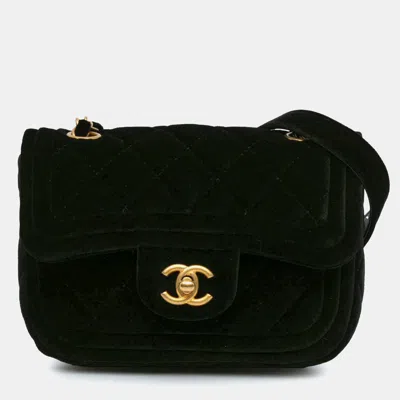 Pre-owned Chanel Black Mini Quilted Velvet Double Frame Flap
