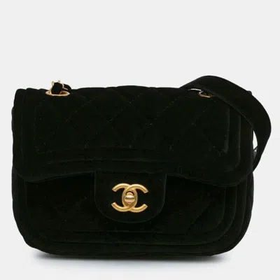 Pre-owned Chanel Black Mini Quilted Velvet Double Frame Flap