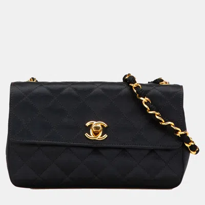 Pre-owned Chanel Black Mini Rectangular Cc Quilted Satin Flap