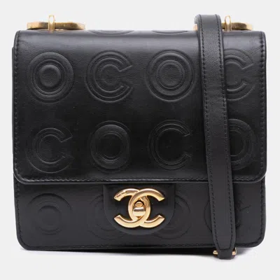 Pre-owned Chanel Black Mini Square Calfskin Coco Embossed Flap