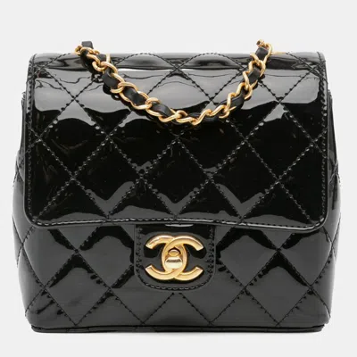 Pre-owned Chanel Black Mini Square Classic Patent Single Flap