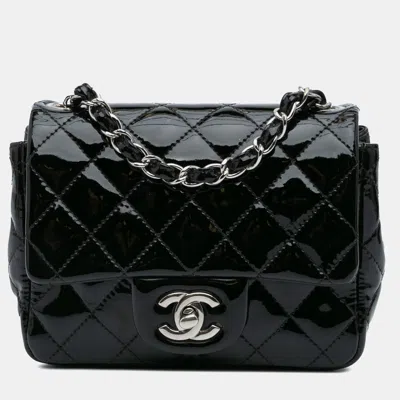 Pre-owned Chanel Black Mini Square Classic Patent Single Flap