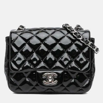 Pre-owned Chanel Black Mini Square Classic Patent Single Flap