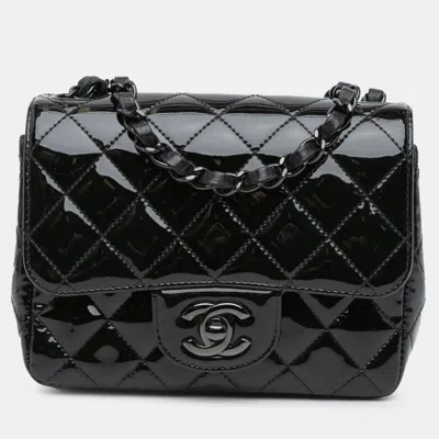 Pre-owned Chanel Black Mini Square Classic Patent So Black Single Flap