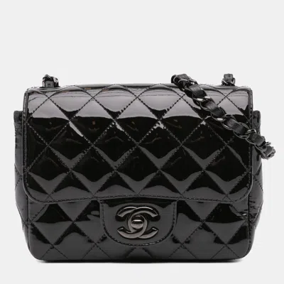 Pre-owned Chanel Black Mini Square Classic Patent So Black Single Flap