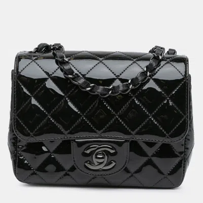 Pre-owned Chanel Black Mini Square Classic Patent So Black Single Flap