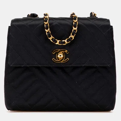 Pre-owned Chanel Black Mini Square Diagonal Quilted Satin Single Flap Bag