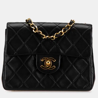 Pre-owned Chanel Black Mini Square Quilted Lambskin Single Flap
