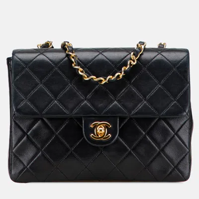 Pre-owned Chanel Black Mini Square Quilted Lambskin Single Flap