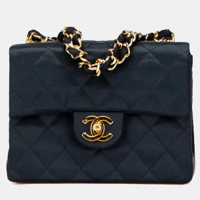 Pre-owned Chanel Black Mini Square Quilted Satin Single Flap Bag