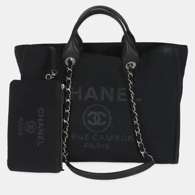 Pre-owned Chanel Black Mixed Fibers Large Deauville Tote Bag