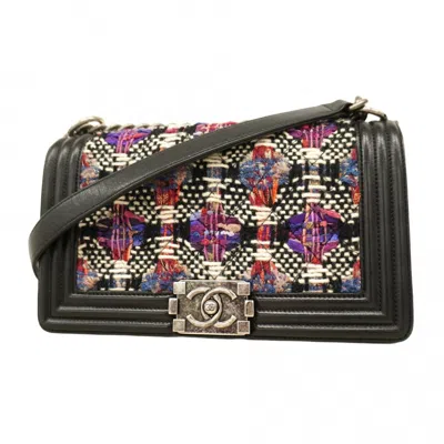 Pre-owned Chanel Black Multi-color Leather Wool Shoulder Bag ()