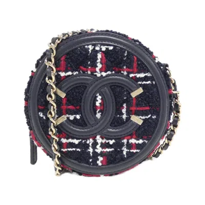 Pre-owned Chanel Black Multi-color Red Color White Tweed Leather Shoulder Bag ()