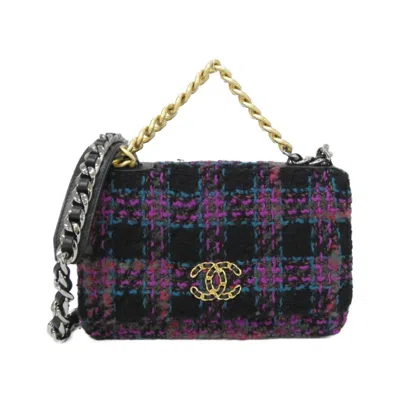 Pre-owned Chanel Black Multi-color Wool Chain/shoulder Wallet ()