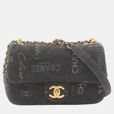 Pre-owned Chanel Black Multicolor Denim Matelasse Small Flap Shoulder Bag