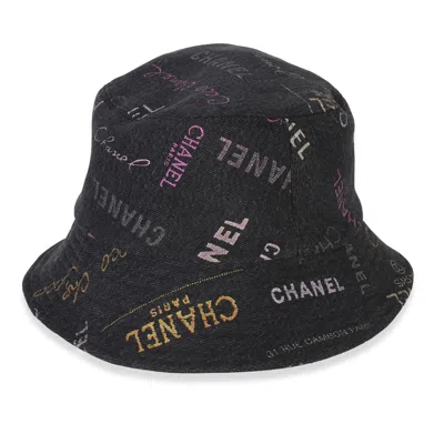 Pre-owned Chanel Black Multicolor Denim Mood Cloche Bucket Hat M