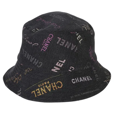 Pre-owned Chanel Black Multicolor Denim Mood Cloche Bucket Hat M