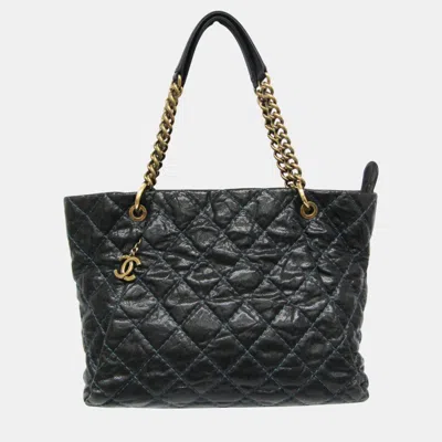 Pre-owned Chanel Black Navy Matelasse Chain Caviar Leather Tote Bag