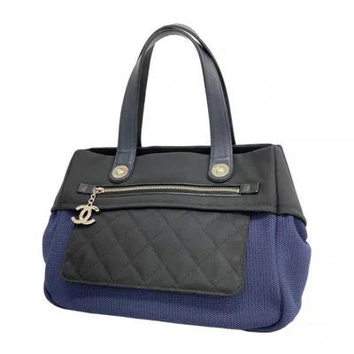 Pre-owned Chanel Black Navy Nylon Tote Bag () In Multi
