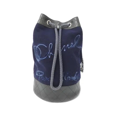 Pre-owned Chanel Black Navy Wool Leather Shoulder Bag () In Multi