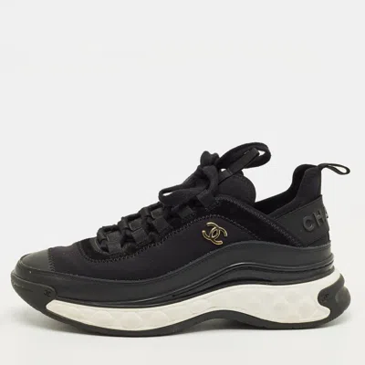 Pre-owned Chanel Black Nylon And Suede Cc Low Top Sneakers Size 36.5