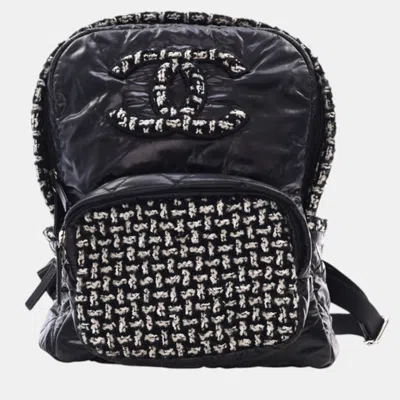 Pre-owned Chanel Black Nylon And Tweed Coco Neige Backpack