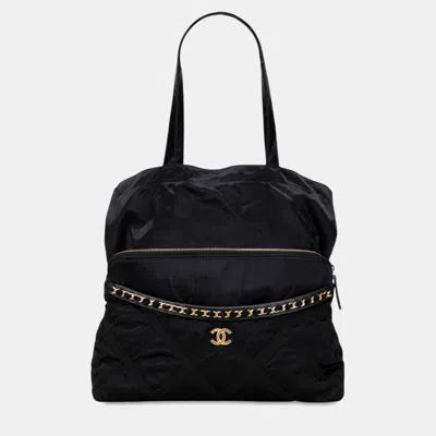 Pre-owned Chanel Black Nylon Grosgrain Lifestyle Foldable Tote