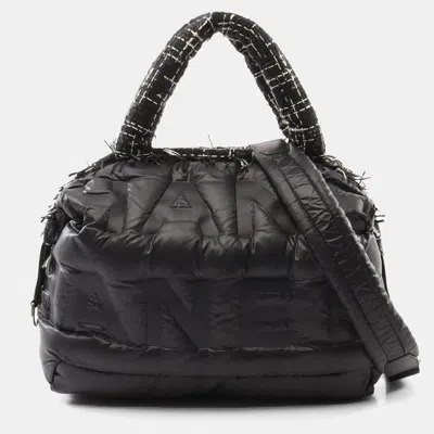 Pre-owned Chanel Black Nylon Leather Fabric Doudoune Coco Neige 2way Tote Bag