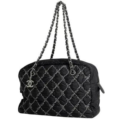 Pre-owned Chanel Black Nylon Leather Shoulder Bag Tote Bag ()