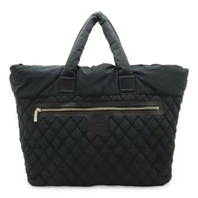 Pre-owned Chanel Black Nylon Leather Shoulder Bag Tote Bag ()