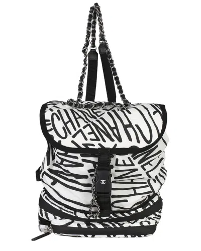 Pre-owned Chanel Black Nylon Printed Coco Neige Backpack (authentic Pre-loved)